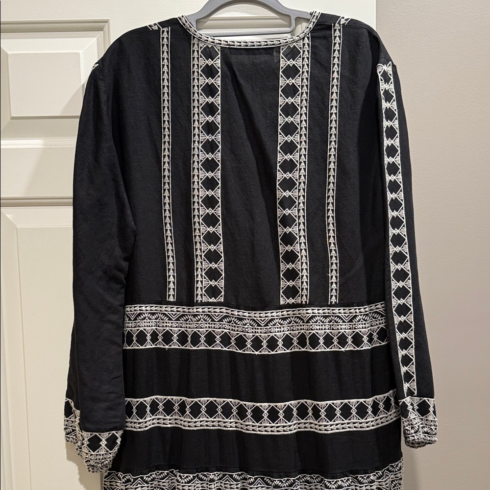Zara Black and White Embroidered Bohemian Linen Dress - XL - Picture 9 of 11